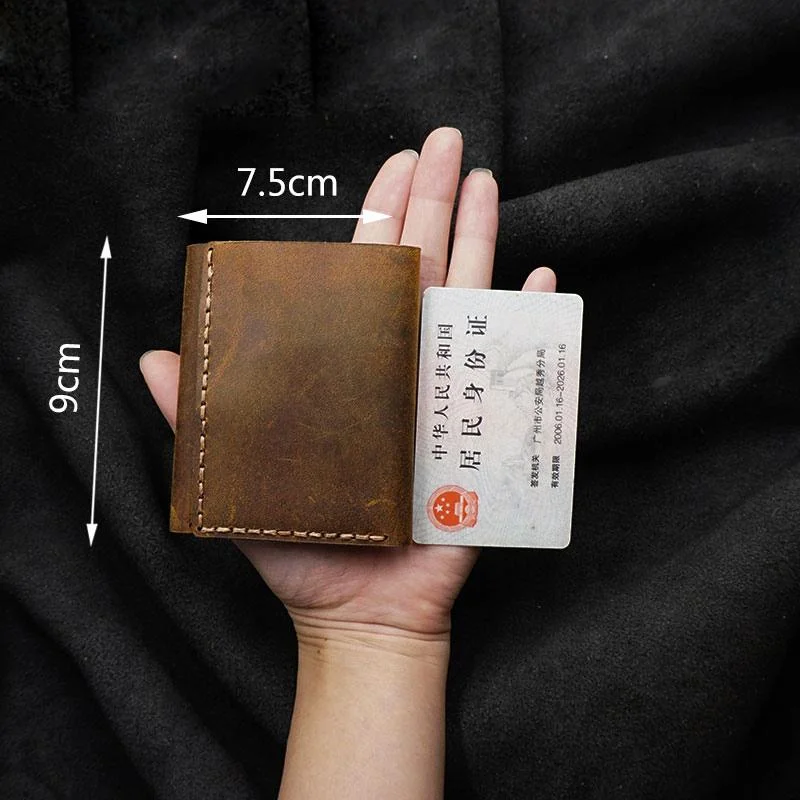 Handmade Brown Leather Mens Trifold Billfold Wallet With Front Pocket Wallet for Men