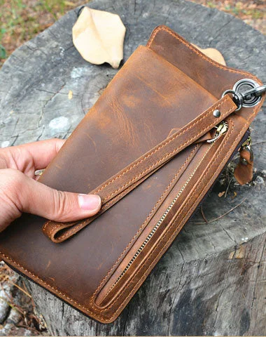 Handmade Genuine Leather Wallet Long Wallet Bifold Biker Wallet Bag For Mens