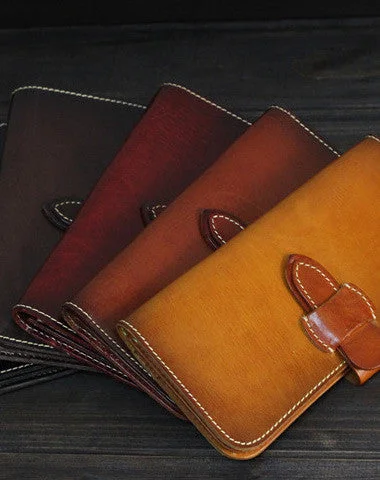 Handmade Men long leather wallet men vintage tan brown coffee wallet for him