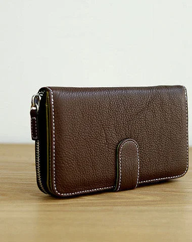 Handmade vintage leather long clutch Wallet zipper long wallet for men