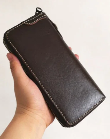 Leather Biker Wallet Leather Biker Chain Wallet Mens Vintage Biker Long Zip Wallet for Men