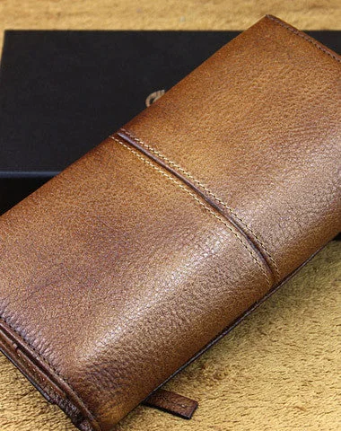 men long leather wallet men bifold vintage gray brown long wallet clutch for him